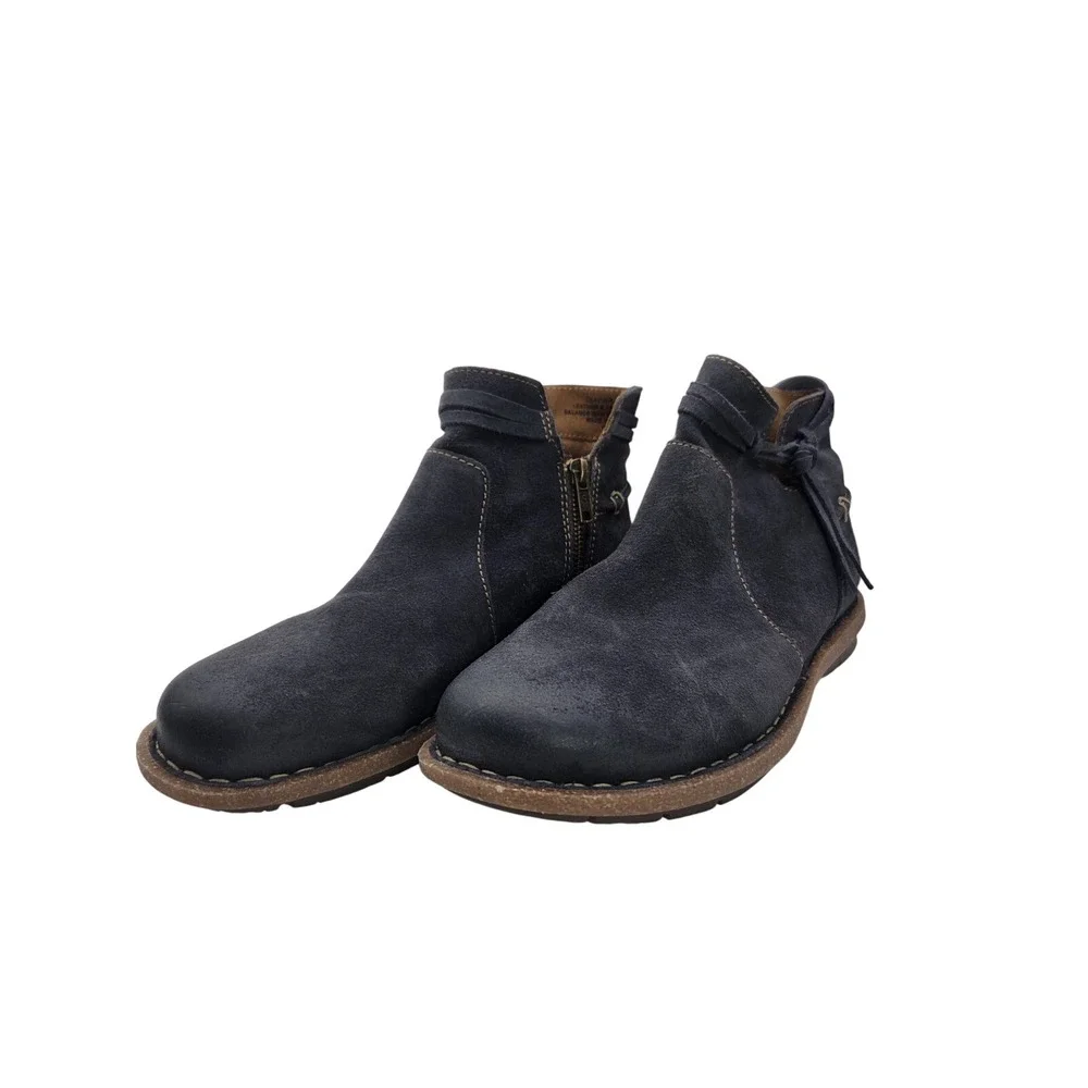 Born Kerri Ankle Boots‎ Women 7.5 Blue Suede Leather Side Zip Flat Comfort Boho